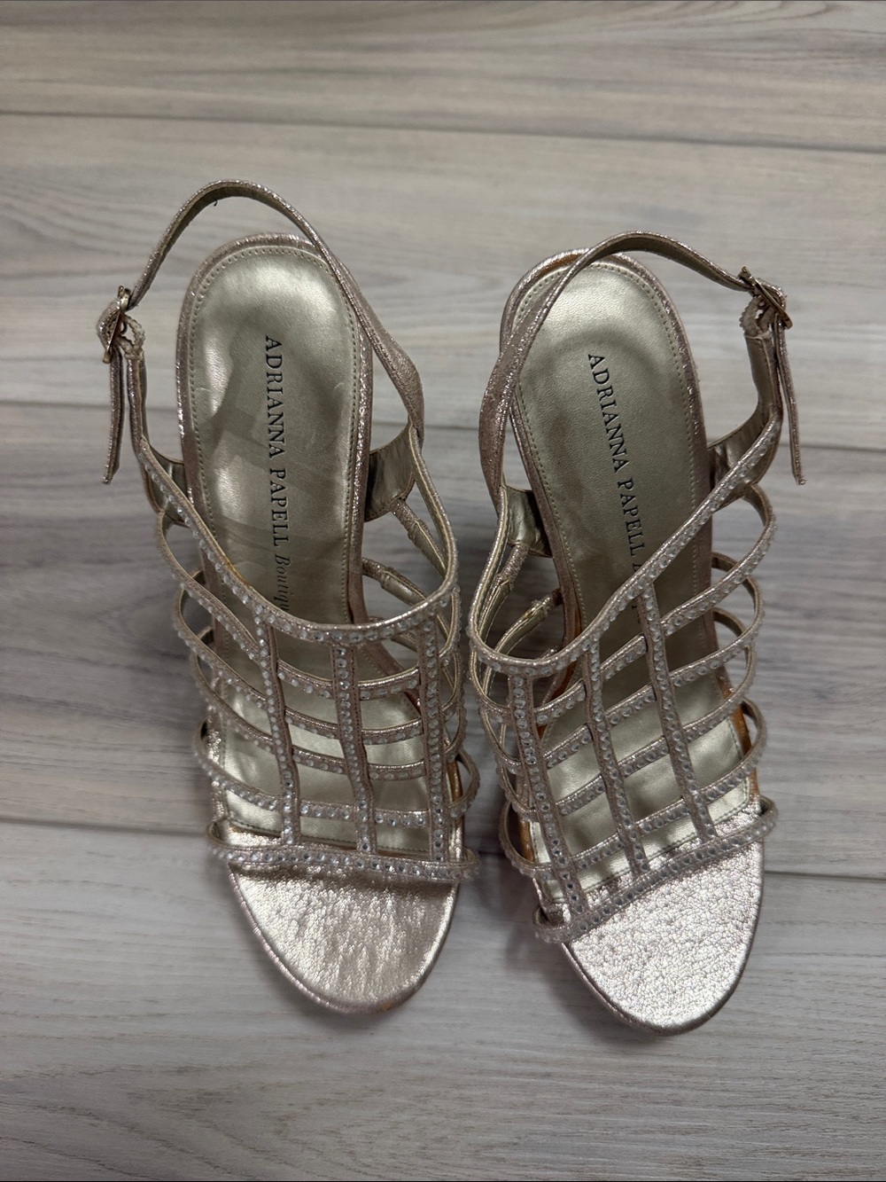 Adrianna Papell Metallic Gold Cage Heeled Sandals